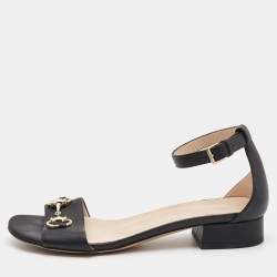 Gucci Black Leather Horsebit Ankle Strap Sandals Size 37