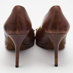 Pre Owned Gucci Brown Leather Hollywood Peep Toe Pumps Size 39
