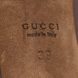 Pre Owned Gucci Brown Leather Hollywood Peep Toe Pumps Size 39
