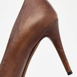 Pre Owned Gucci Brown Leather Hollywood Peep Toe Pumps Size 39