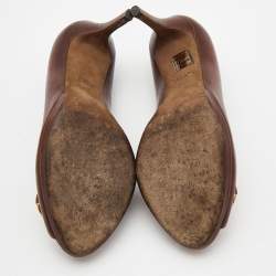 Pre Owned Gucci Brown Leather Hollywood Peep Toe Pumps Size 39