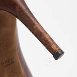 Pre Owned Gucci Brown Leather Hollywood Peep Toe Pumps Size 39