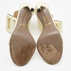 Pre Owned Gucci Cream Patent Leather Victoire Sandals Size 36.5