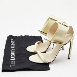 Pre Owned Gucci Cream Patent Leather Victoire Sandals Size 36.5