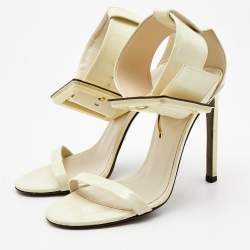 Pre Owned Gucci Cream Patent Leather Victoire Sandals Size 36.5