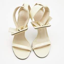 Pre Owned Gucci Cream Patent Leather Victoire Sandals Size 36.5
