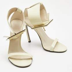 Pre Owned Gucci Cream Patent Leather Victoire Sandals Size 36.5