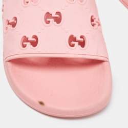 Gucci Pink Rubber GG Laser Cut Slides Size 37