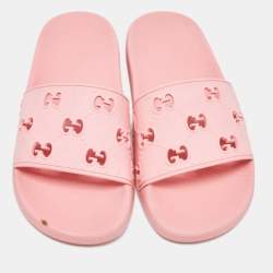 Gucci Pink Rubber GG Laser Cut Slides Size 37