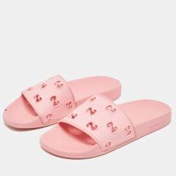 Gucci Pink Rubber GG Laser Cut Slides Size 37