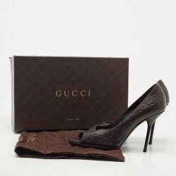 Gucci Brown Leather Guccissima Peep Toe Pumps Size 37.5