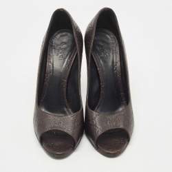 Gucci Brown Leather Guccissima Peep Toe Pumps Size 37.5