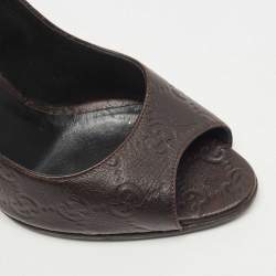 Gucci Brown Leather Guccissima Peep Toe Pumps Size 37.5