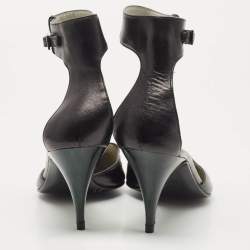 Pre Owned Gucci Black Leather Ankle Strap Pumps Size 38.5 