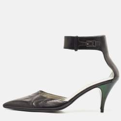 Pre Owned Gucci Black Leather Ankle Strap Pumps Size 38.5 