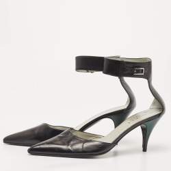 Pre Owned Gucci Black Leather Ankle Strap Pumps Size 38.5 