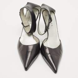 Pre Owned Gucci Black Leather Ankle Strap Pumps Size 38.5 