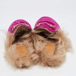 Pre Owned Gucci Purple Velvet and Fur Princetown Flat Mules Size 37.5