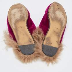 Pre Owned Gucci Purple Velvet and Fur Princetown Flat Mules Size 37.5