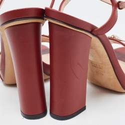 Gucci Burgundy Leather Horsebit Ankle Strap Sandals Size 37.5