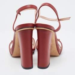 Gucci Burgundy Leather Horsebit Ankle Strap Sandals Size 37.5