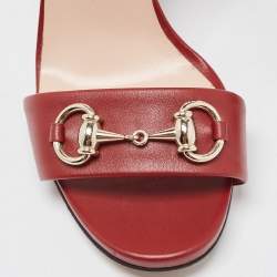 Gucci Burgundy Leather Horsebit Ankle Strap Sandals Size 37.5