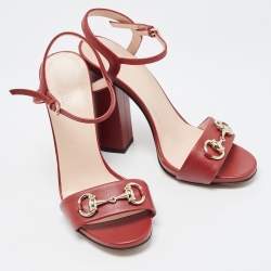 Gucci Burgundy Leather Horsebit Ankle Strap Sandals Size 37.5