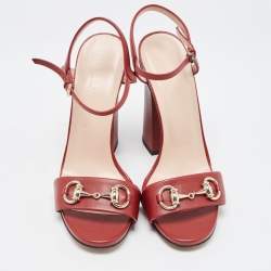 Gucci Burgundy Leather Horsebit Ankle Strap Sandals Size 37.5