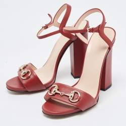 Gucci Burgundy Leather Horsebit Ankle Strap Sandals Size 37.5