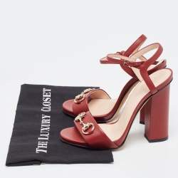 Gucci Burgundy Leather Horsebit Ankle Strap Sandals Size 37.5