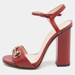 Gucci Burgundy Leather Horsebit Ankle Strap Sandals Size 37.5