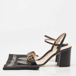 Pre Owned Gucci Black Leather GG Marmont Ankle Strap Sandals Size 39