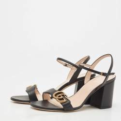 Pre Owned Gucci Black Leather GG Marmont Ankle Strap Sandals Size 39