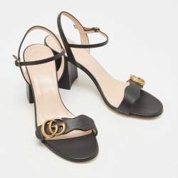 Pre Owned Gucci Black Leather GG Marmont Ankle Strap Sandals Size 39