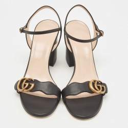 Pre Owned Gucci Black Leather GG Marmont Ankle Strap Sandals Size 39
