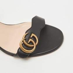 Pre Owned Gucci Black Leather GG Marmont Ankle Strap Sandals Size 39