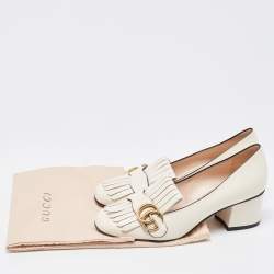 مملوكة مسبقًا Gucci Cream Leather Double G Block Heel Pumps Size 37