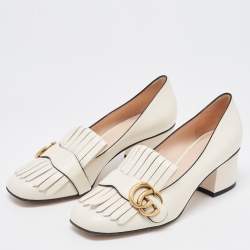 مملوكة مسبقًا Gucci Cream Leather Double G Block Heel Pumps Size 37