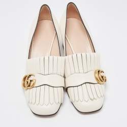 مملوكة مسبقًا Gucci Cream Leather Double G Block Heel Pumps Size 37