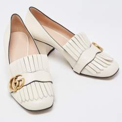 مملوكة مسبقًا Gucci Cream Leather Double G Block Heel Pumps Size 37