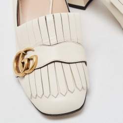 مملوكة مسبقًا Gucci Cream Leather Double G Block Heel Pumps Size 37