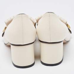 مملوكة مسبقًا Gucci Cream Leather Double G Block Heel Pumps Size 37