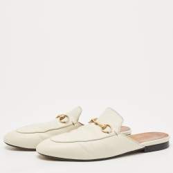 Gucci White Leather Princetown Flat Mules Size 39