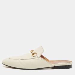 Gucci White Leather Princetown Flat Mules Size 39