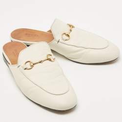 Gucci White Leather Princetown Flat Mules Size 39