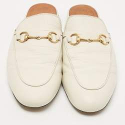 Gucci White Leather Princetown Flat Mules Size 39