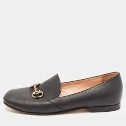 Pre Owned Gucci Black Leather Horsebit Slip On Loafers Size 36