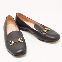 Pre Owned Gucci Black Leather Horsebit Slip On Loafers Size 36