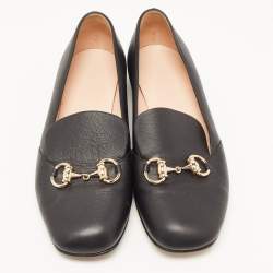 Pre Owned Gucci Black Leather Horsebit Slip On Loafers Size 36