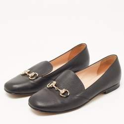 Pre Owned Gucci Black Leather Horsebit Slip On Loafers Size 36